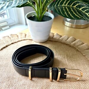 Anthropologie Black Leather Belt Gold double loop belt size large